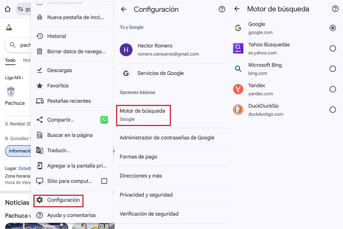 Cómo cambiar el buscador predeterminado en Google Chrome 4 cambiar buscador chrome movil