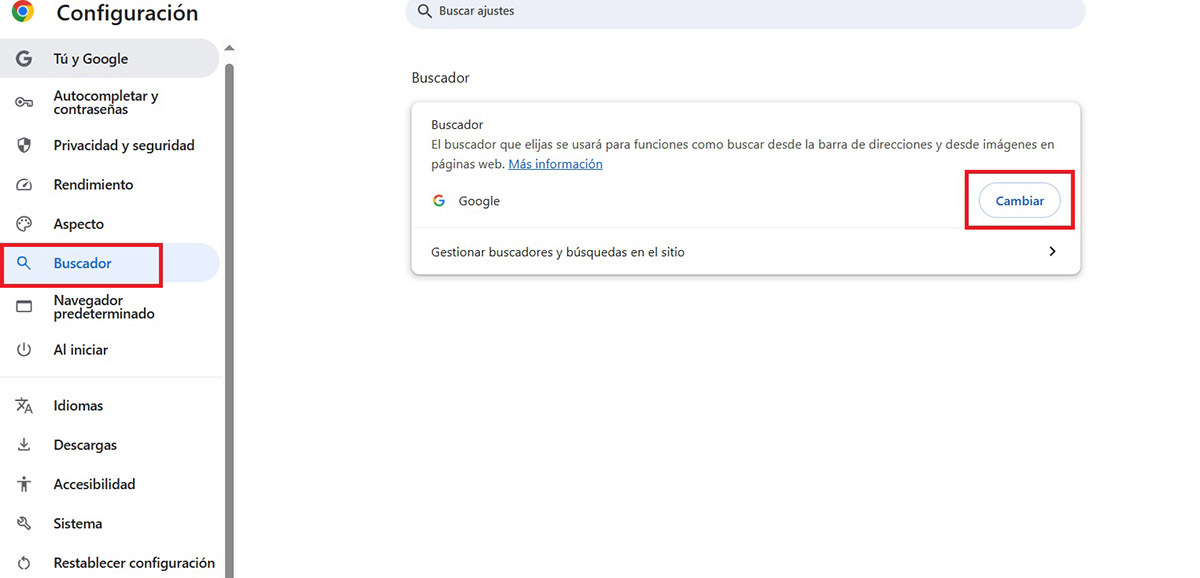 Cómo cambiar el buscador predeterminado en Google Chrome 3 cambiar buscador chrome