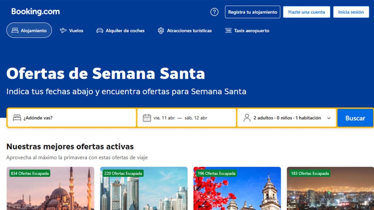 Apps y webs para encontrar ofertas de última hora con escapadas para Semana Santa - Booking.com