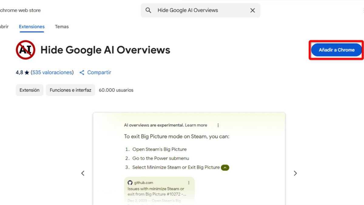 Cómo quitar la IA de Google al navegar y buscar en Internet: guía paso a paso 5 Cómo quitar la IA de Google al navegar y buscar en Internet - Usa una extensión del navegador