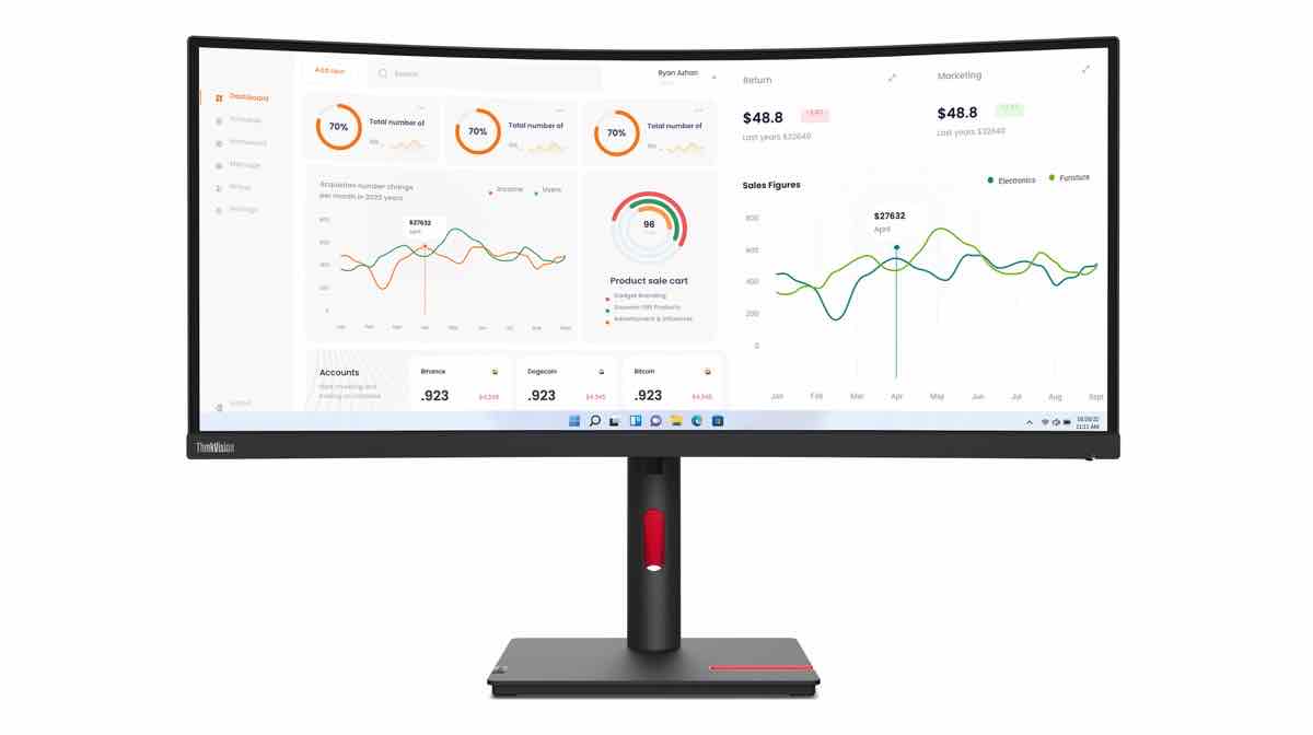 Lenovo ThinkCentre M Series Gen 6, ordenadores de sobremesa compactos para trabajos exigentes 7 01_ThinkVision_T34w-30_Front_Highest_Position