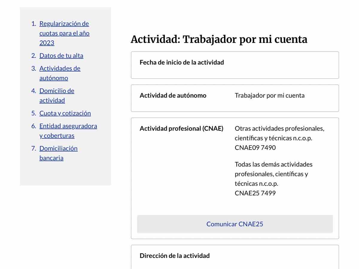 codigo cnae autonomos