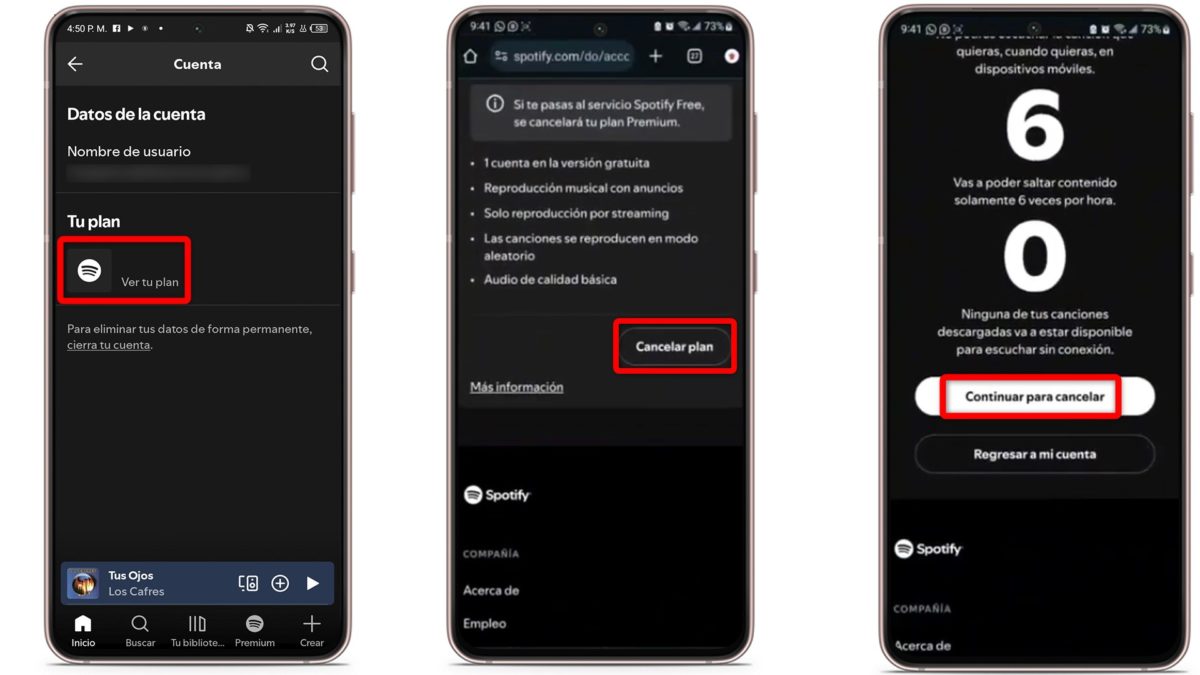 Cómo darse de baja en Spotify: guía paso a paso 3 Toca en "Cancelar plan" en Spotify