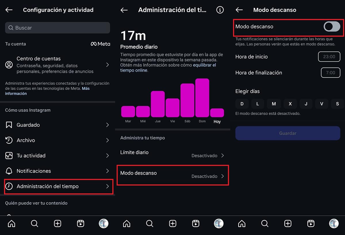 Cómo quitar el modo Descanso en Instagram 3 modo descanso instagram