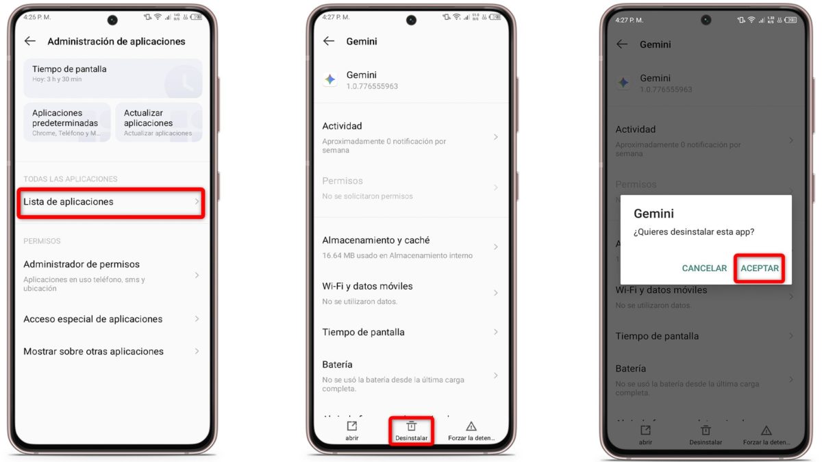 ¡Cuidado con tus secretos! haz esto para evitar que Gemini lea tus mensajes de WhatsApp 3 Cómo evitar que Gemini lea tus mensajes de WhatsApp - Desinstala Gemini