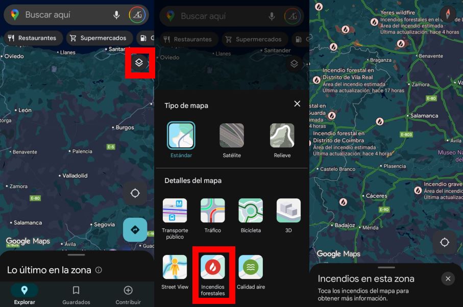 Dónde ver los incendios activos en tiempo real en la app de Google Maps