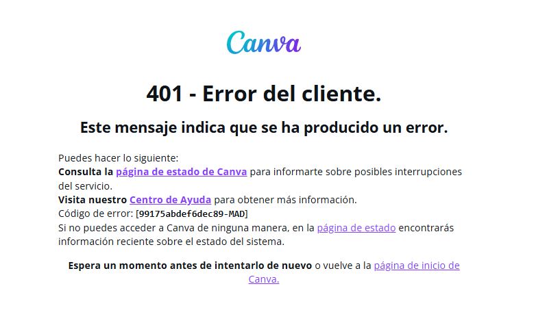 AWS no funciona: La caída de los servicios web de Amazon afecta a Canva, Zoom, Roblox, Fortnite... 3 Error Canva AWS