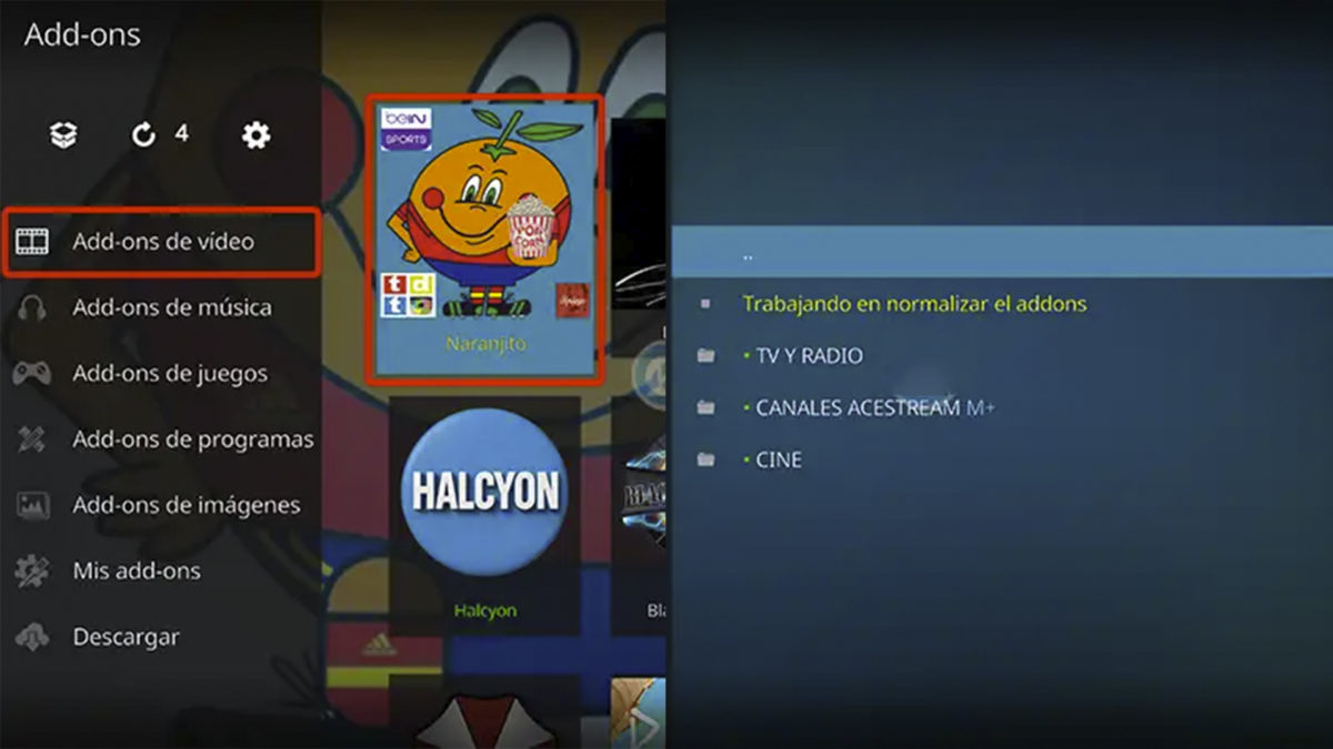 Acceder al contenido del addon