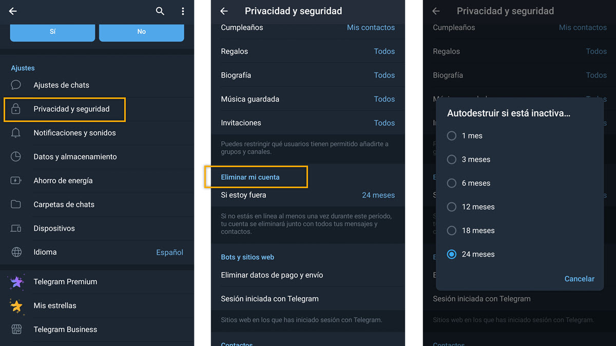 Cómo eliminar una cuenta de Telegram definitivamente desde el móvil en 2026 4 cómo programar que se elimine la cuenta de Telegram