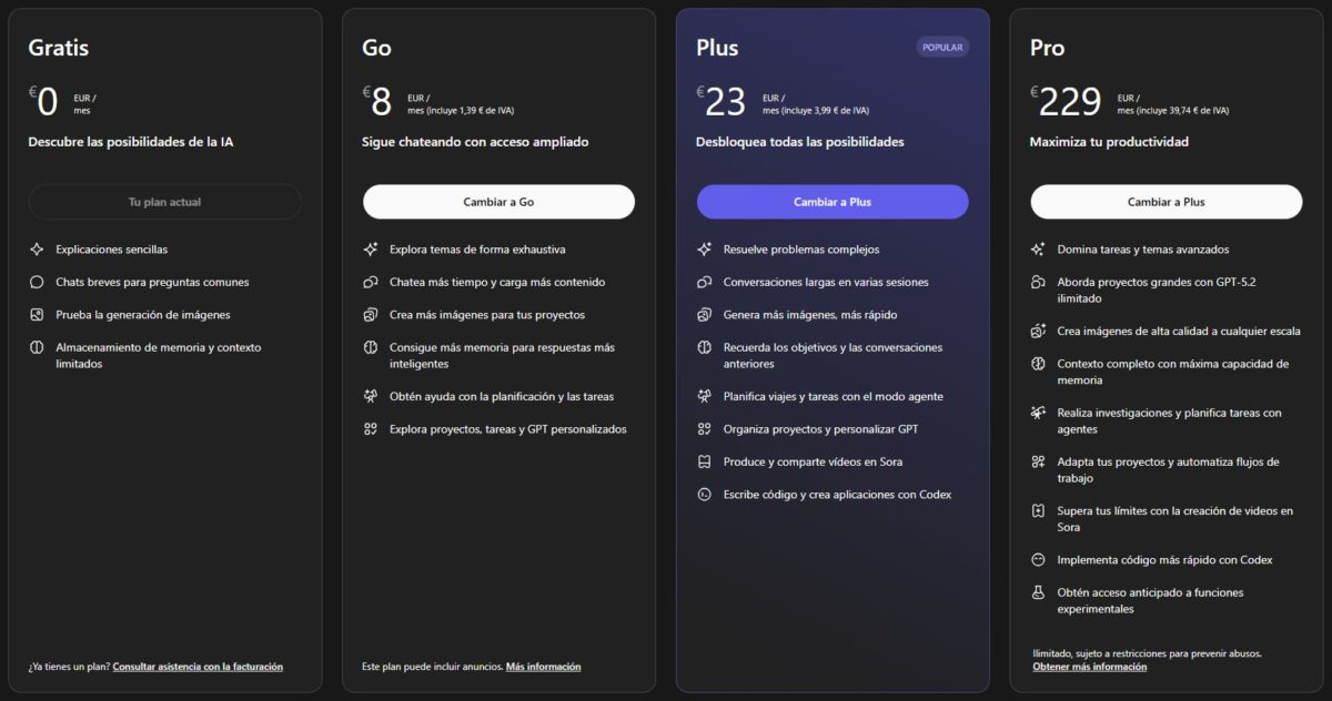 La publicidad ya ha aterrizado en ChatGPT: esto es lo que puedes hacer para evitarla 2 Suscripciones ChatGPT