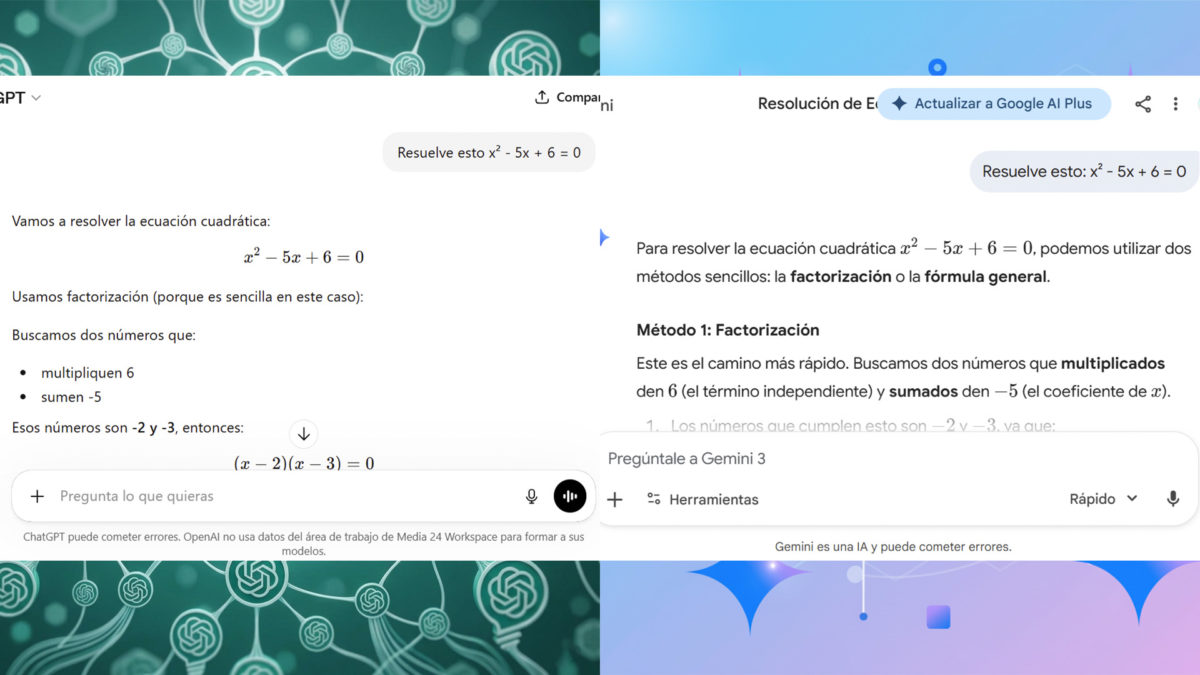 ¿Qué modelo de IA es mejor para matemáticas? Ponemos a prueba a ChatGPT y Gemini 3 CHAT GPT VS GEMINI -Ecuación de segundo grado