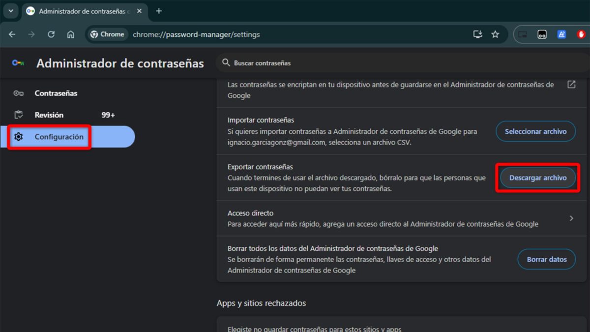 Cómo exportar marcadores y contraseñas de Google Chrome a otro navegador 3 Cómo exportar contraseñas de Google Chrome-5