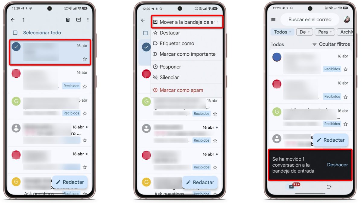 Cómo desarchivar un correo desde el movil