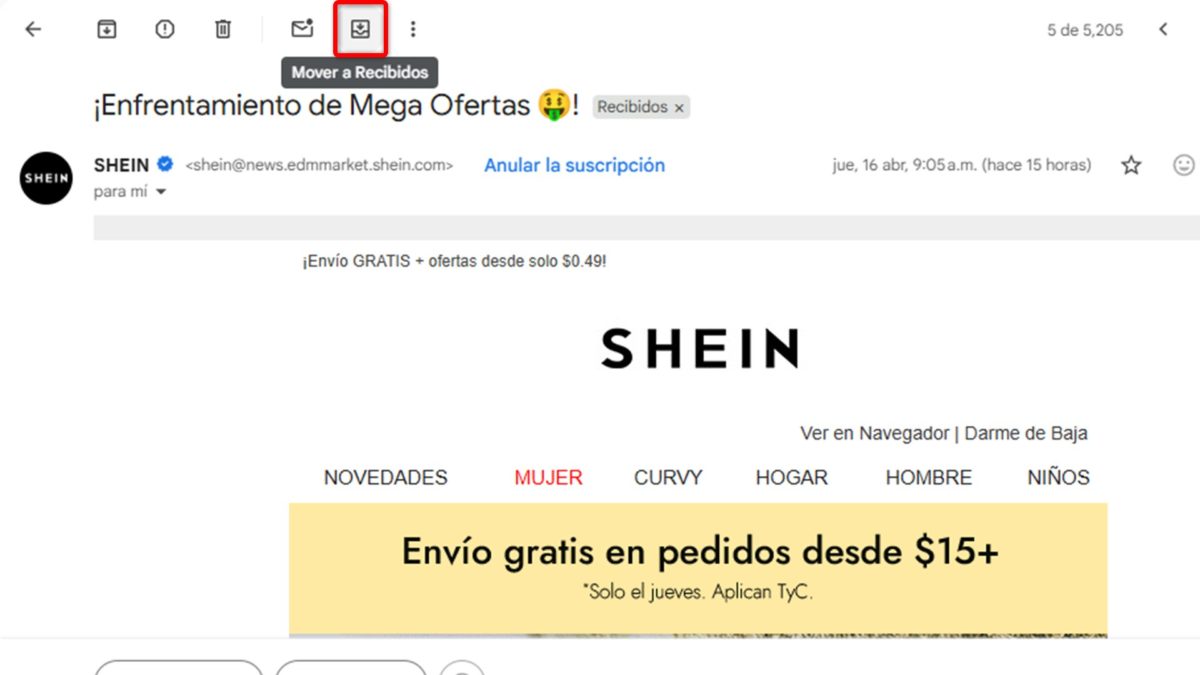 Cómo desarchivar un correo desde el ordenador