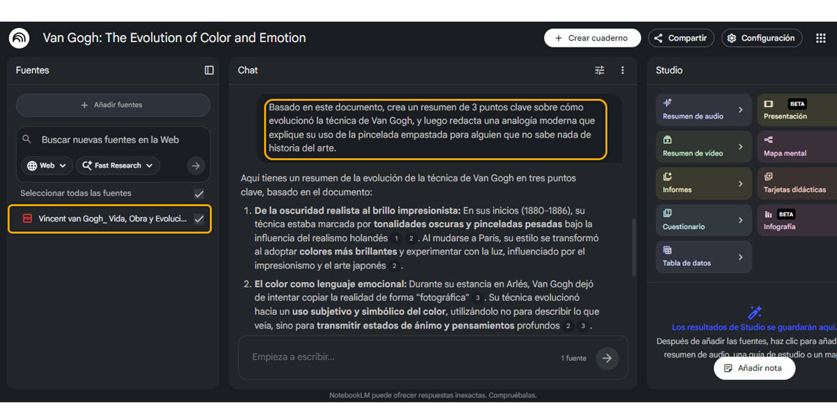 Cómo hacer resúmenes de PDF en NotebookLM