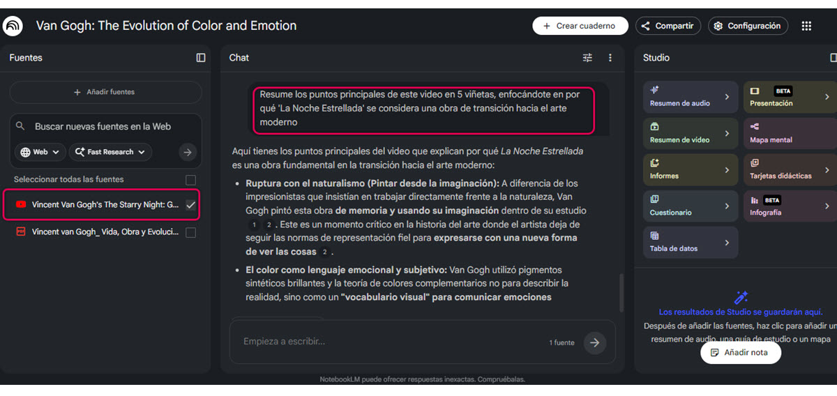Cómo hacer un resumen de vídeos de YouTube en NotebookLM