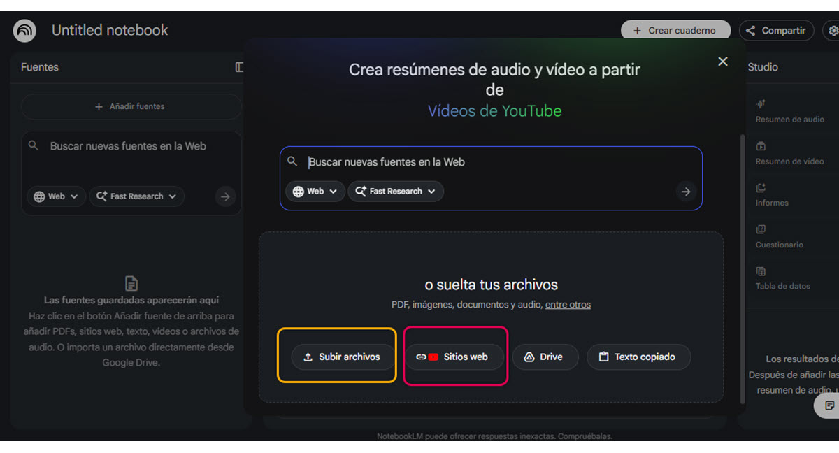 Cómo resumir PDFs y vídeos de YouTube con NotebookLM