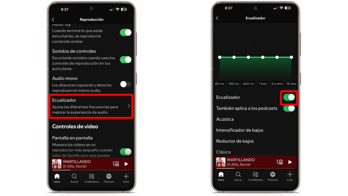 Cómo usar el ecualizador de Spotify en el móvil 3 Dónde está el ecualizador de Spotify para ajustar las canciones a tu gusto-2