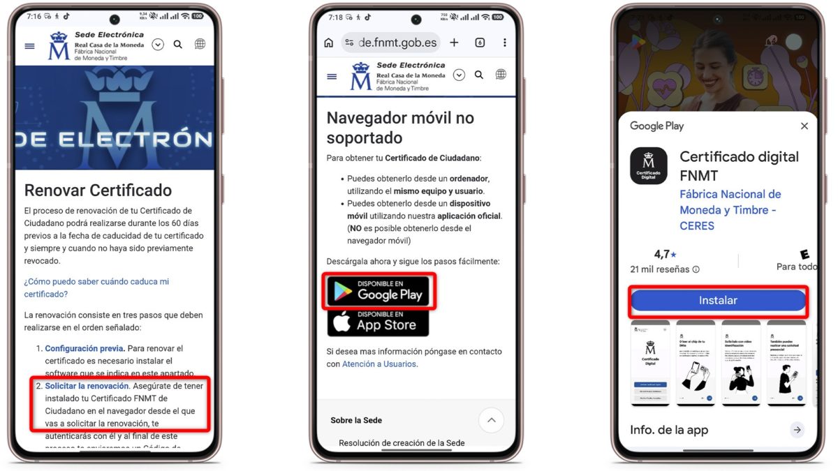 Pasos para renovar el certificado FNMT desde Android