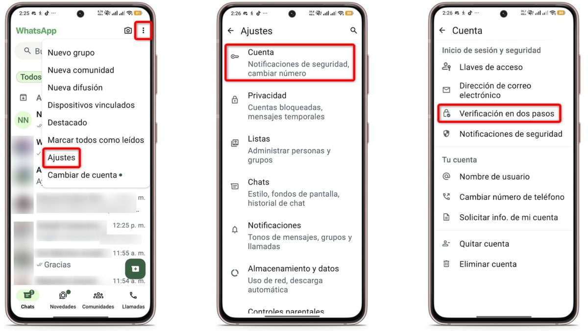Ajustes para reforzar la privacidad de WhatsApp - Activa la verificación en dos pasos