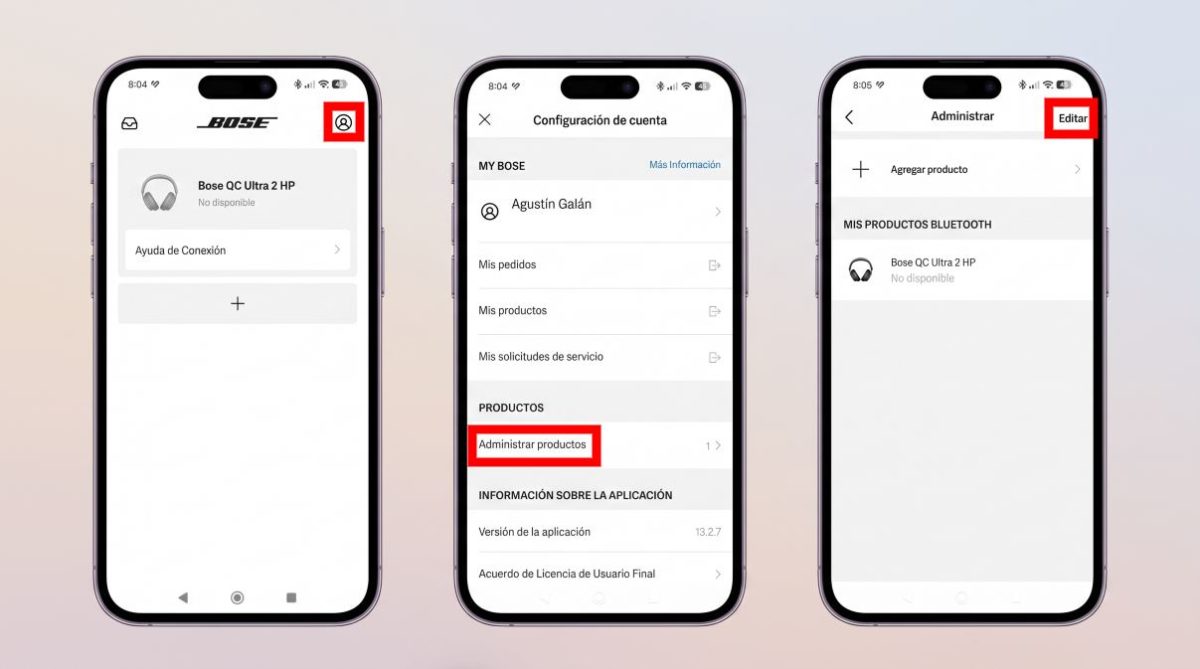 Cómo eliminar o desvincular un altavoz o auriculares en la app Bose