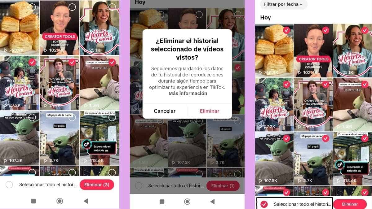 borrar todo el historial de vídeos vistos TikTok