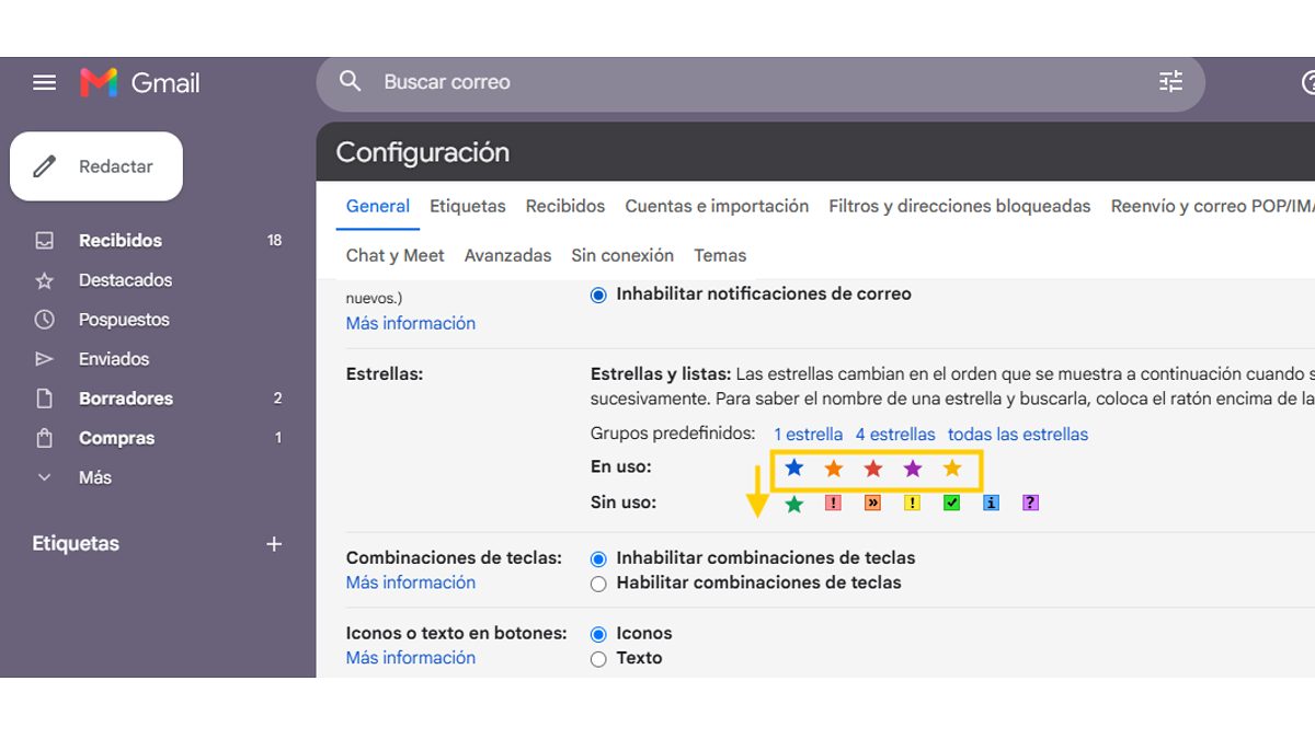 Cómo quitar las estrellas de los correos de Gmail