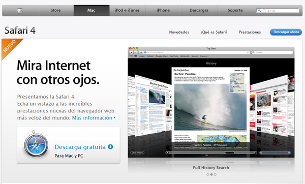 Safari 4, el navegador de Apple se actualiza